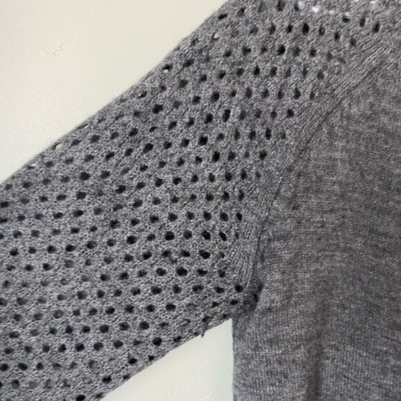 Grace Cashmere Wool Gray Cardigan Sweater Classic Knit Waffle Detail Grandpa - Picture 5 of 7